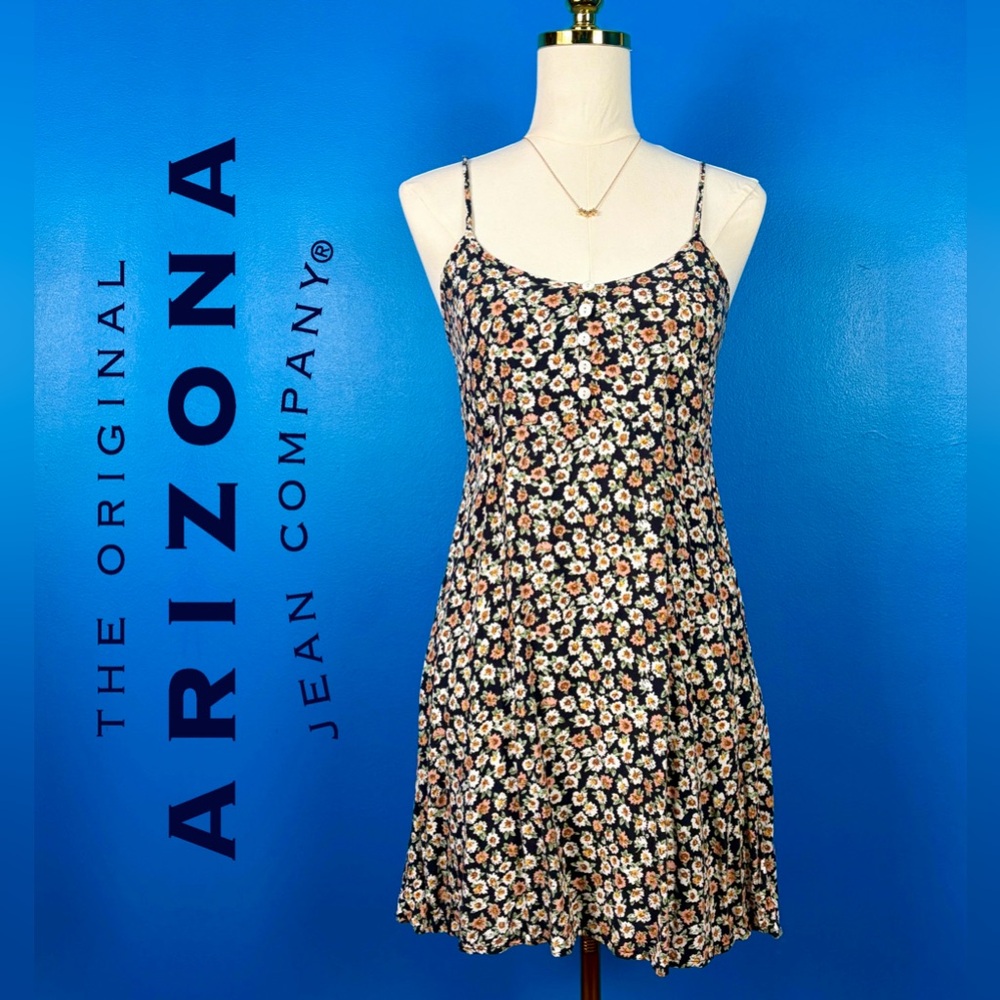 ARIZONA JEANS Retro 90's Henley-Style Floral Sundress, Sz XS